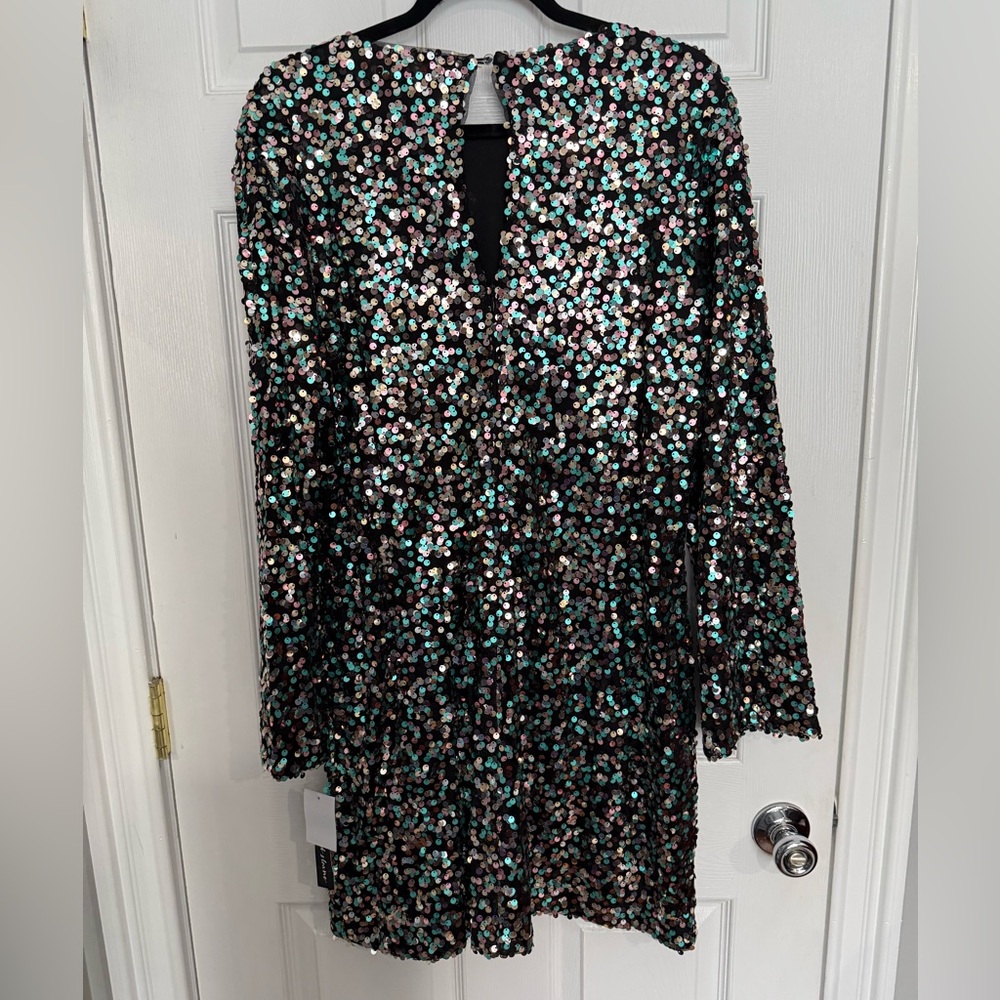 Pink & Teal Sequin Long Sleeve Dress. XL. NWT - Picture 2 of 6
